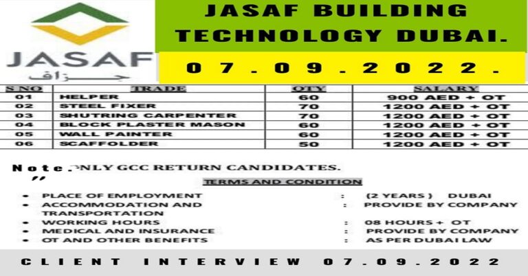 Urgent Requirement for Jasaf Building Technology | Jasaf  building 2022