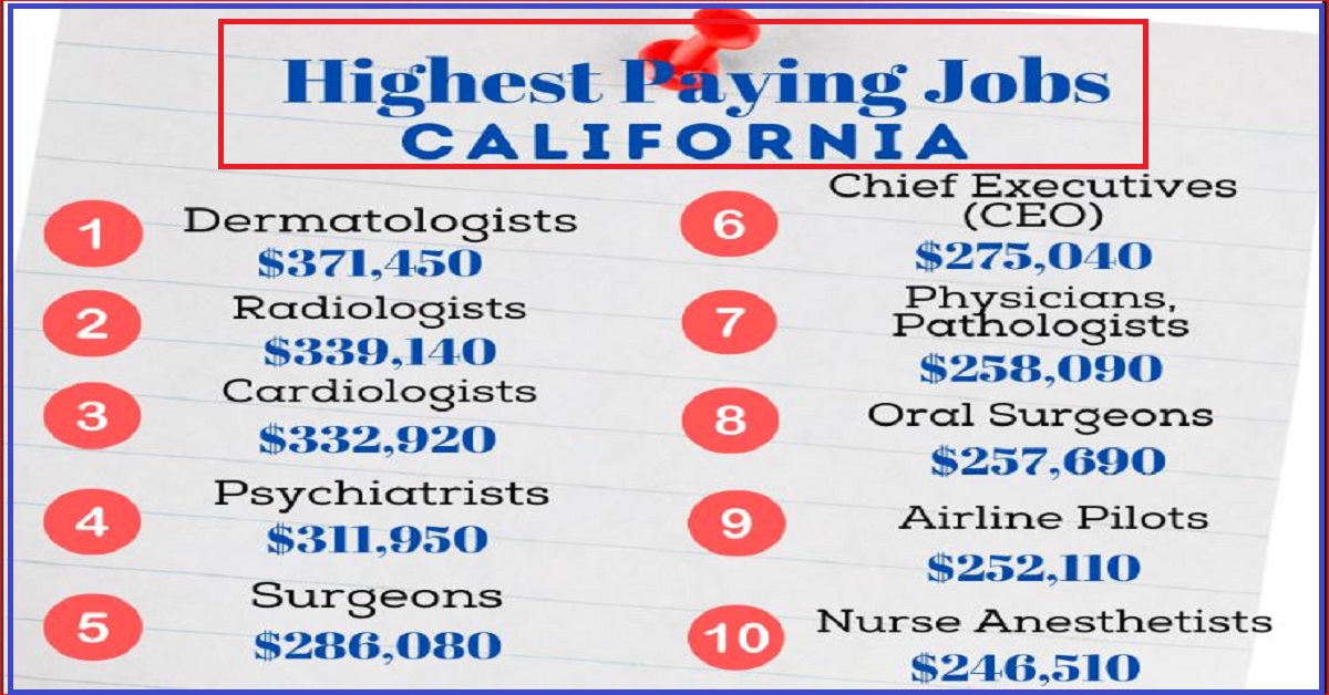 highest paying jobs in California USA